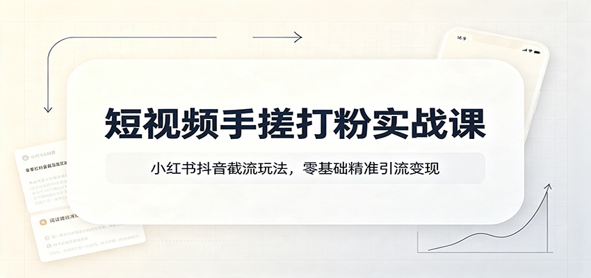 短视频手搓打粉实战课：小红书抖音截流玩法，零基础精准引流变现-179创客网