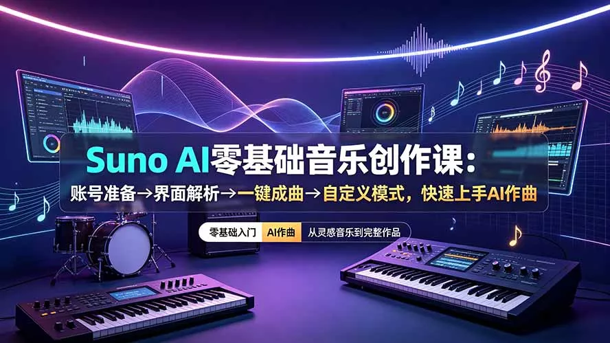 Suno AI零基础音乐创作课：账号准备→界面解析→一键成曲→自定义模式，快速上手AI作曲-179创客网