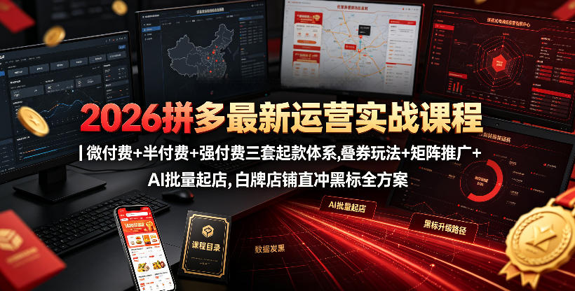 2026拼多多最新运营实战课程｜微付费+半付费+强付费三套起款体系，叠券玩法+矩阵推广+AI批量起店，白牌店铺直冲黑标全方案-179创客网