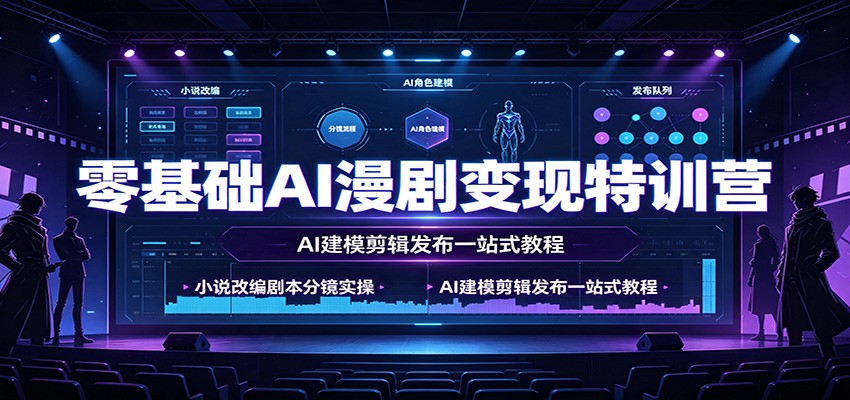 零基础AI漫剧变现特训营：小说改编剧本分镜实操，AI建模剪辑发布一站式教程-179创客网
