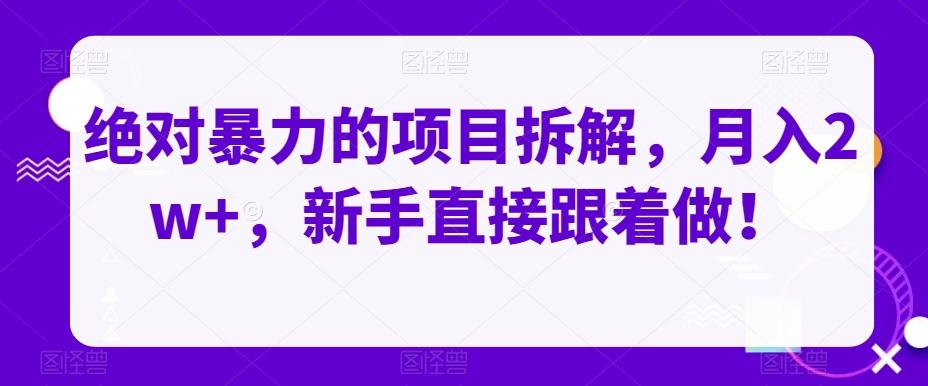 绝对暴力的项目拆解，月入2w+，新手直接跟着做！-179创客网