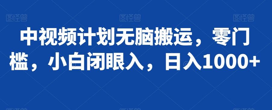 中视频计划无脑搬运，零门槛，小白闭眼入，日入1000+-179创客网