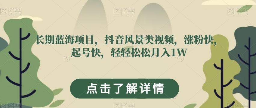 长期蓝海项目，抖音风景类视频，涨粉快，起号快，轻轻松松月入1W【揭秘】-179创客网