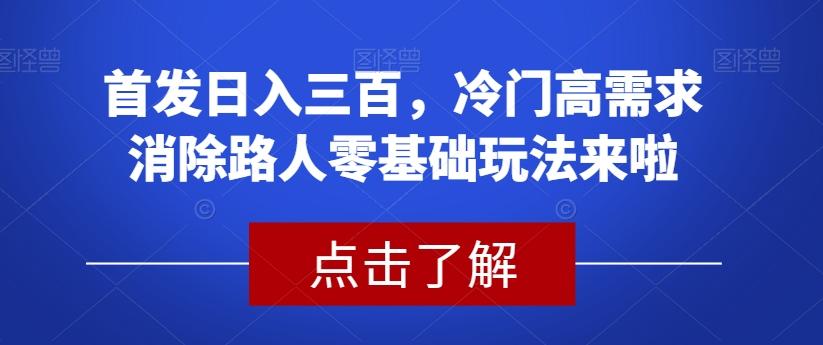 首发日入三百，冷门高需求消除路人零基础玩法来啦【揭秘】-179创客网
