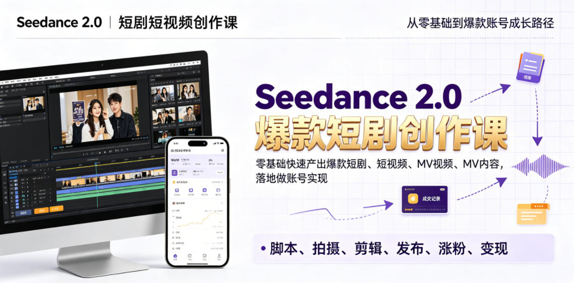 Seedance 2.0短剧短视频创作课，零基础快速产出爆款短剧、短视频、MV内容，落地做账号实现变现-179创客网