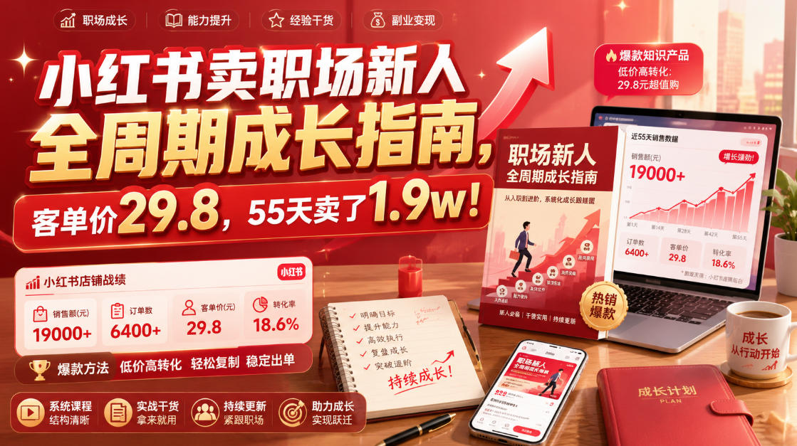 小红书卖职场新人全周期成长指南，客单价29.8，55天卖了1.9w！-179创客网
