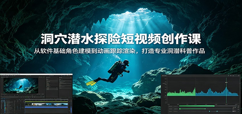 洞穴潜水探险短视频创作课：从软件基础角色建模到动画跟踪渲染，打造专业洞潜科普作品-179创客网