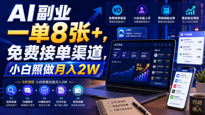 AI副业一单8张+，免费接单渠道，小白照做月入2W【揭秘】-179创客网