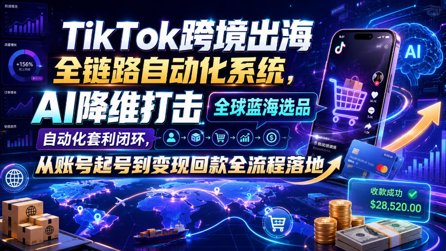 TikTok跨境出海全链路自动化系统，AI降维打击全球蓝海选品自动化套利闭环，从账号起号到变现回款全流程落地（2026年7月）-179创客网