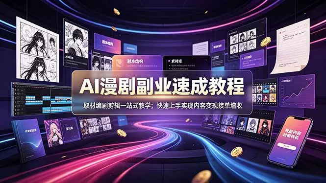AI漫剧副业速成教程，取材编剧剪辑一站式教学；快速上手实现内容变现接单增收-179创客网