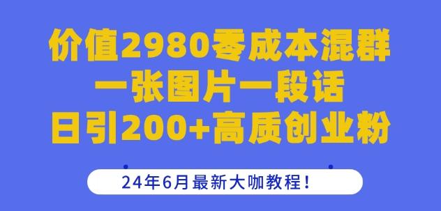 价值2980零成本混群一张图片一段话日引200+高质创业粉，24年6月最新大咖教程【揭秘】-179创客网