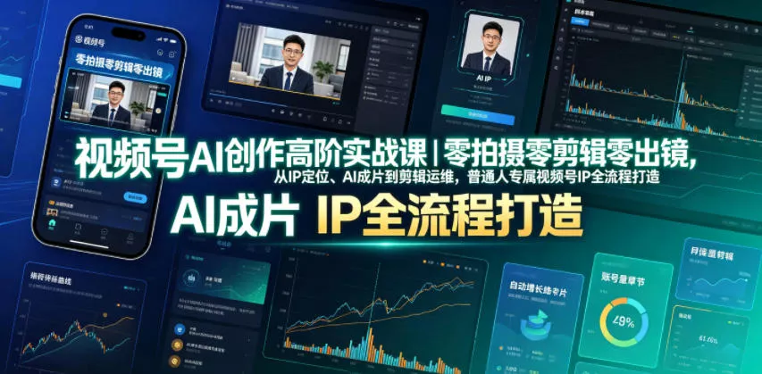 视频号AI创作高阶实战课｜零拍摄零剪辑零出镜，从IP定位、AI成片到剪辑运维，普通人专属视频号IP全流程打造-179创客网
