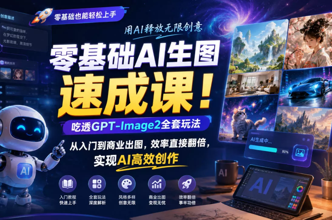 零基础AI生图速成课！吃透GPT-Image2全套玩法，从入门到商业出图，效率直接翻倍，实现AI高效创作-179创客网