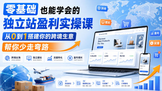 零基础也能学会的独立站盈利实操课，从0到1搭建你的跨境生意，帮你少走弯路-179创客网