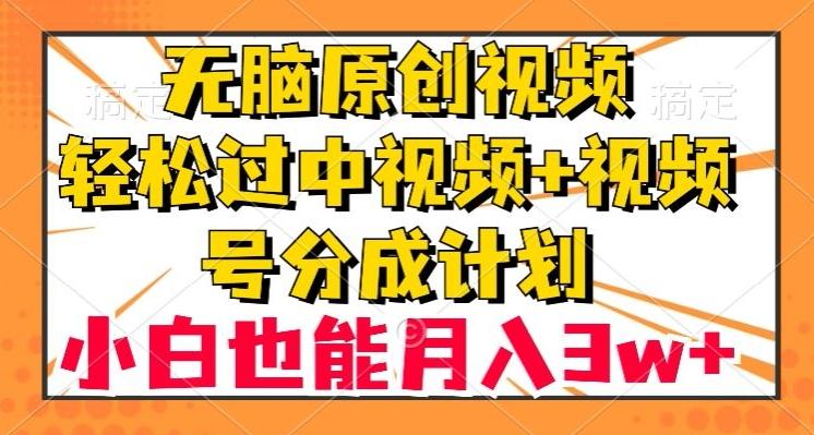 无脑原创视频，轻松过中视频+视频号分成计划，小白也能月入3w+【揭秘】-179创客网