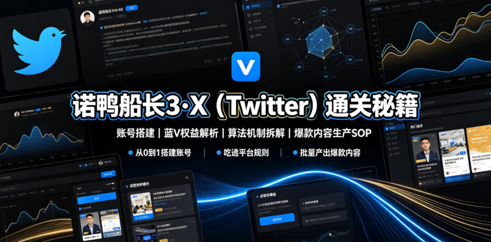 诺鸭船长3·X（Twitter）通关秘籍，涵盖账号搭建、蓝V权益解析、算法机制拆解及爆款内容生产SOP-179创客网