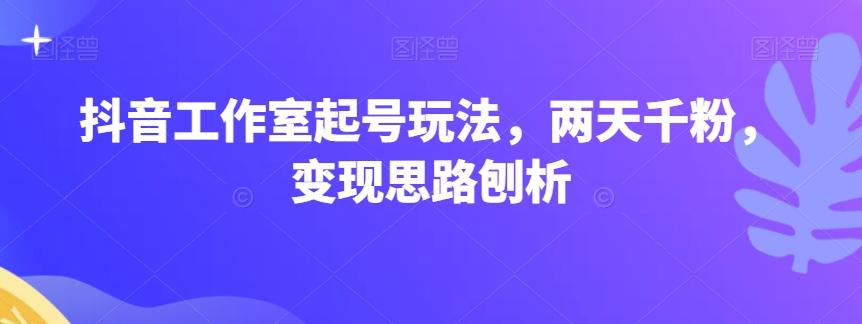 抖音工作室起号玩法，两天千粉，变现思路刨析-179创客网