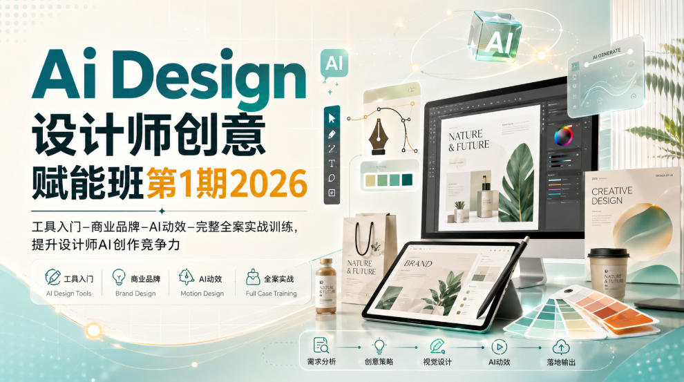 Ai Design设计师创意赋能班第1期2026｜工具入门‑商业品牌‑AI动效‑完整全案实战训练，提升设计师AI创作竞争力-179创客网