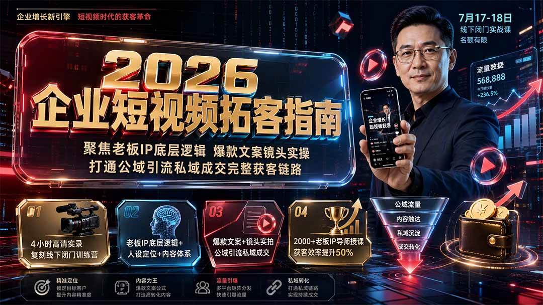 （19667期）2026企业短视频拓客指南：聚焦老板IP底层逻辑，爆款文案镜头实操，打通公域引流私域成交完整获客链路-179创客网