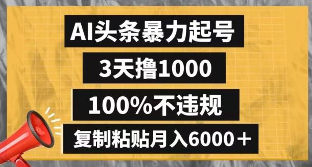 AI头条暴力起号，3天撸1000,100%不违规，复制粘贴月入6000＋【揭秘】-179创客网