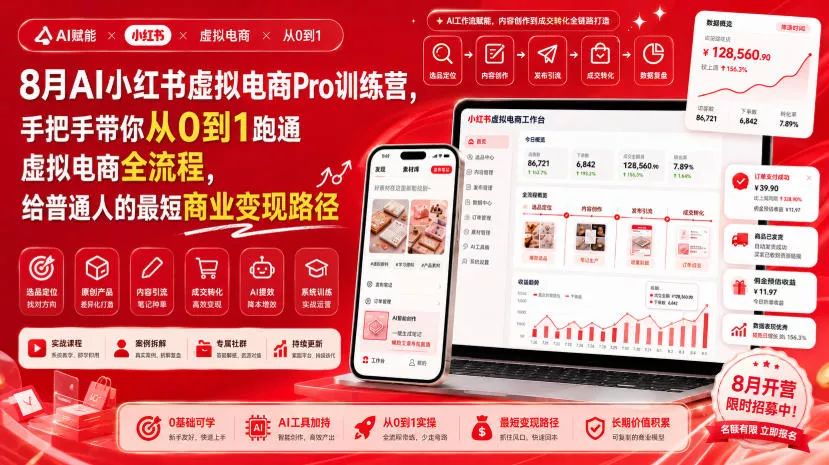 8月AI小红书虚拟电商Pro训练营，手把手带你从0到1跑通虚拟电商全流程，给普通人的最短商业变现路径(更新0827)-179创客网