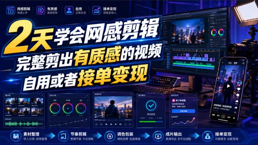 2天学会网感剪辑，完整剪出有质感的视频，自用或者接单变现-179创客网