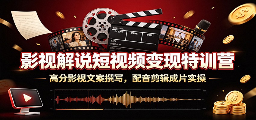 影视解说短视频变现特训营：高分影视文案撰写，配音剪辑成片实操-179创客网