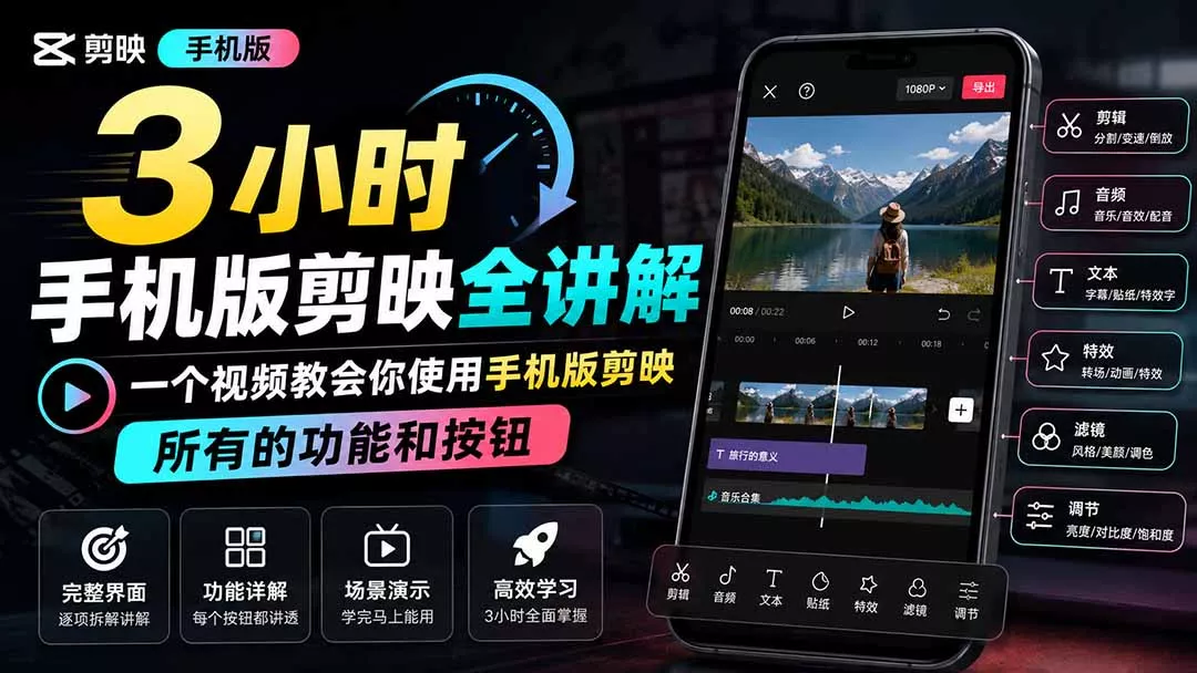 3小时手机版剪映全讲解，一个视频教会你使用手机版剪映，所有的功能和按钮-179创客网