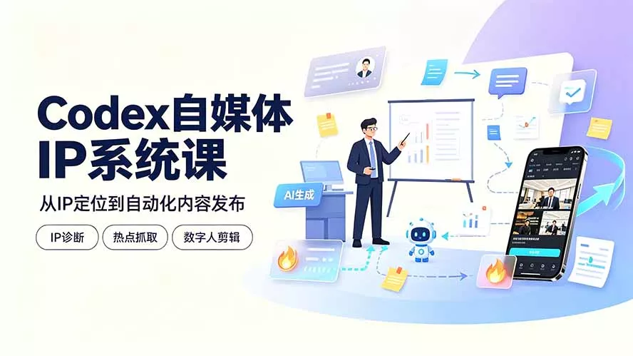 Codex自媒体IP系统课：IP诊断/热点抓取/IP蒸馏 Skill，爆款复刻数字人多平台自动发布教程-179创客网