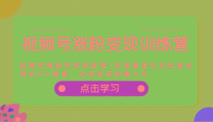 视频号涨粉变现训练营-实现微信生态私域运营的3个维度，达到变现的最大化-179创客网