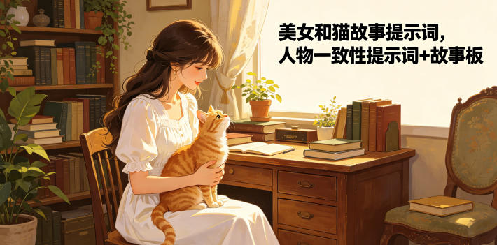 美女和猫故事提示词，人物一致性提示词+故事板-179创客网