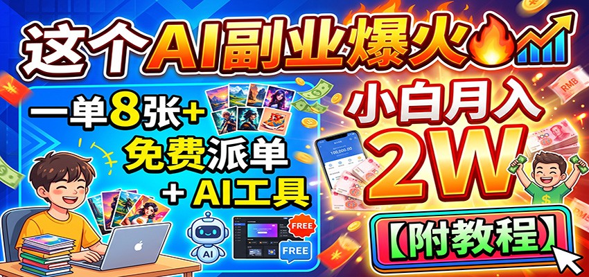 这个AI副业爆火！一单8张+，免费派单+AI工具，小白月入2W【附教程】-179创客网