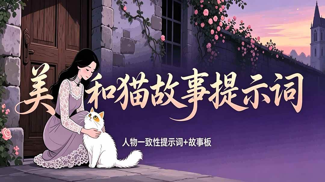 （18909期）美女和猫故事提示词，人物一致性提示词+故事板-179创客网