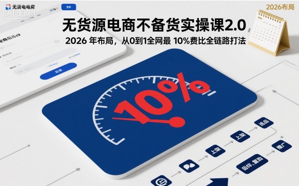 无货源电商不备货实操课2.0，2026年布局，从0到1全网最低10%费比全链路打法【更新26年6月16日】-179创客网