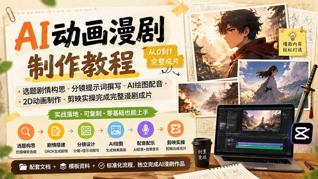 AI动画漫剧制作教程｜选题剧情构思·分镜提示词撰写·AI绘图配音·2D动画制作·剪映实操完成完整漫剧成片-179创客网