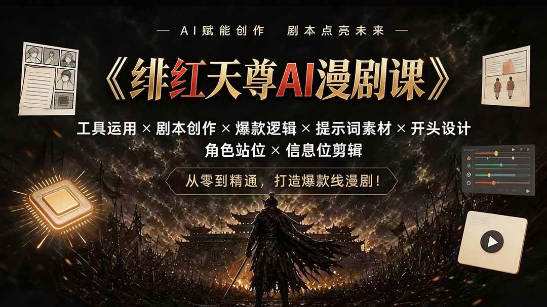（19597期）绯红天尊AI漫剧课｜工具运用×剧本创作×爆款逻辑×提示词素材×开头设计×角色站位×信息位剪辑-179创客网