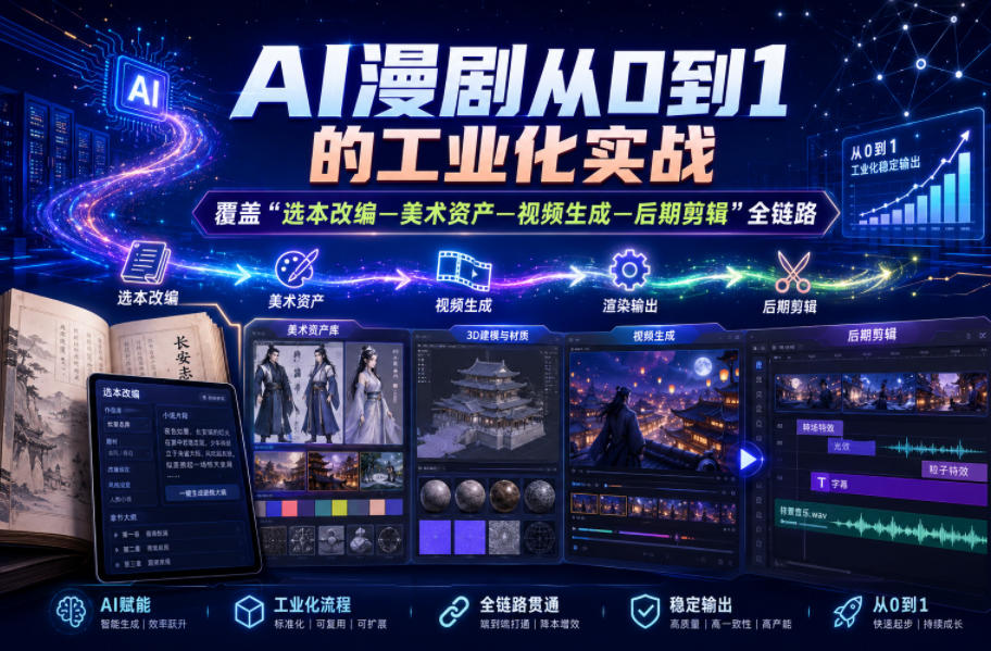 AI漫剧从0到1的工业化实战，覆盖“选本改编—美术资产—视频生成—后期剪辑”全链路（更新6月）-179创客网