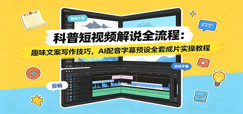 科普短视频解说全流程：趣味文案写作技巧，AI配音字幕预设全套成片实操教程-179创客网