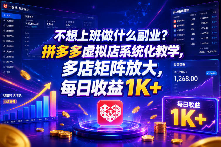 不想上班做什么副业？拼多多虚拟店系统化教学，多店矩阵放大，每日收益1K+【揭秘】-179创客网