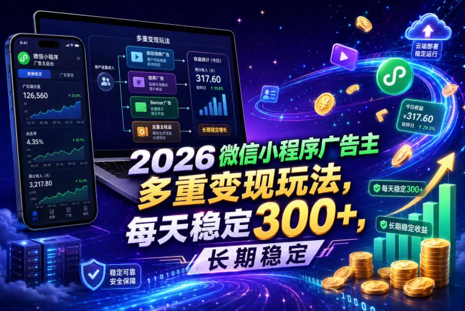 2026微信小程序广告主，多重变现玩法，每天稳定300+，长期稳定【揭秘】-179创客网