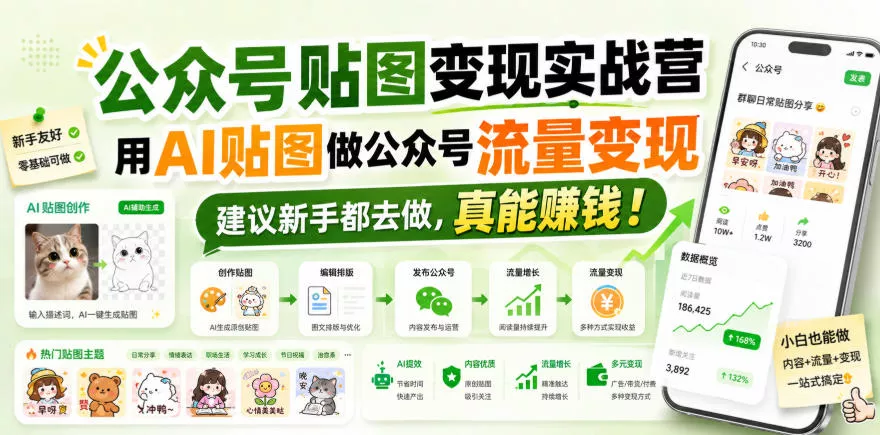 公众号贴图变现实战营，用AI贴图做公众号流量变现，建议新手都去做，真能賺钱！-179创客网