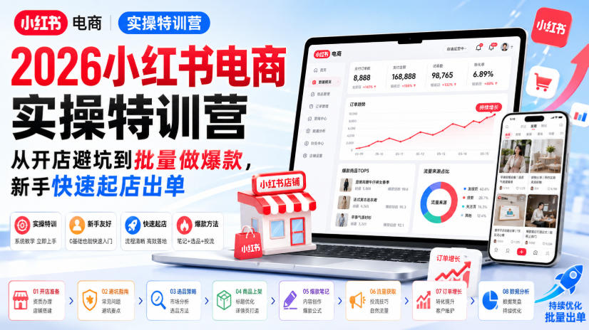 2026小红书电商实操特训营，从开店避坑到批量做爆款，新手快速起店出单-179创客网