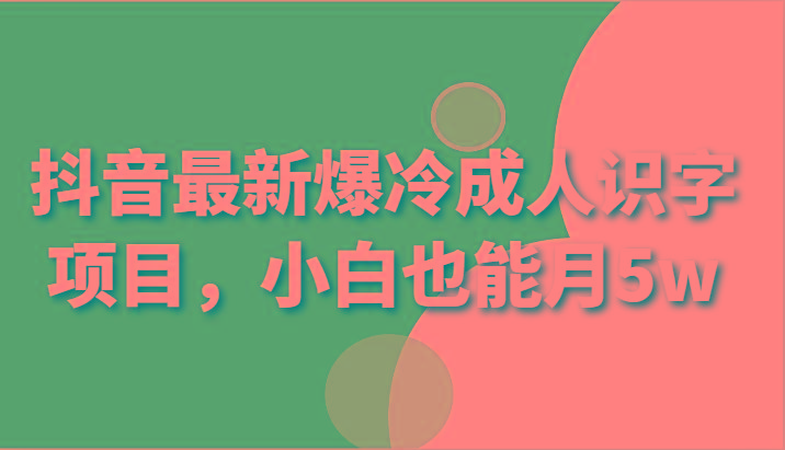 抖音最新爆冷成人识字项目，小白也能月5w-179创客网