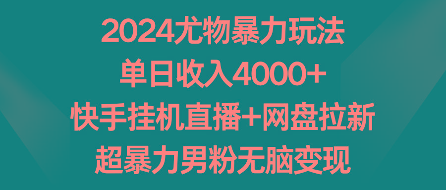 2024尤物暴力玩法 单日收入4000+快手挂机直播+网盘拉新 超暴力男粉无脑变现-179创客网