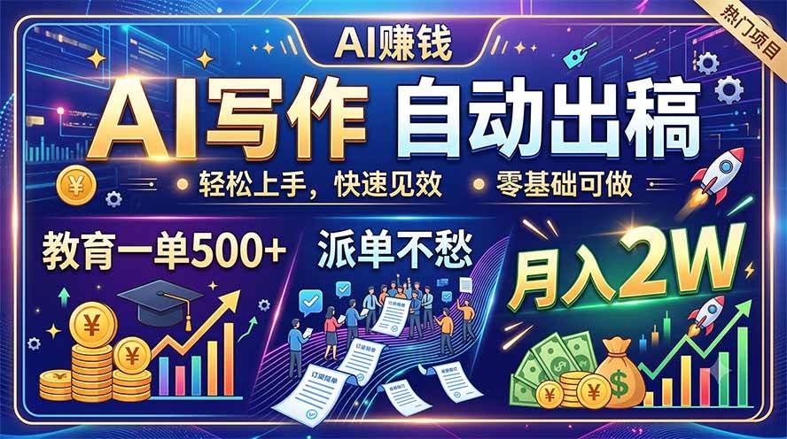 （19614期）AI写作自动出稿，教育一单500+，派单不愁，月入2W-179创客网