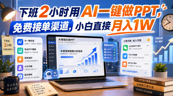 下班2小时用AI一键做PPT，免费接单渠道，小白直接月入1W【揭秘】-179创客网