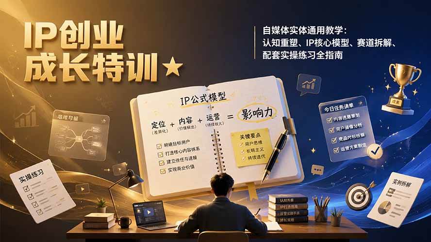 （19567期）IP创业成长特训★自媒体实体通用教学：认知重塑、IP核心模型、赛道拆解、配套实操练习全指南-179创客网