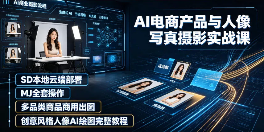 AI电商产品与人像写真摄影实战课｜SD本地云端部署、MJ全套操作、多品类商品商用出图、创意风格人像AI绘图完整教程-179创客网