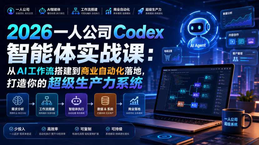 2026一人公司Codex智能体实战课：从AI工作流搭建到商业自动化落地，打造你的超级生产力系统-179创客网