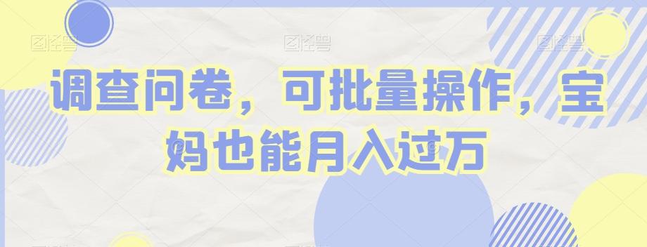 调查问卷，可批量操作，宝妈也能月入过万-179创客网